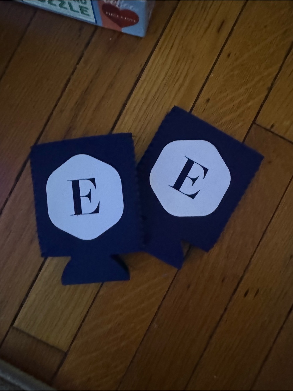 Monogram 'E' Navy Can Coolers - Pair